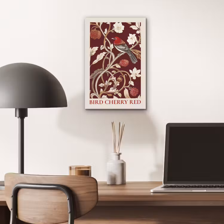 Vogel - Bordeaux - Bloemen - Bessen aluminium wit klein -sfeer5