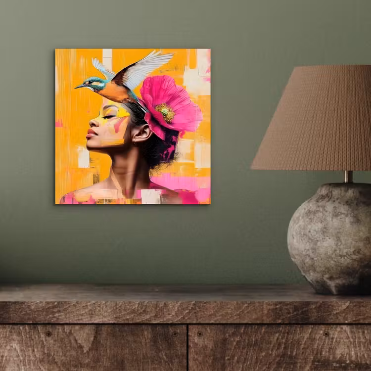 Vogel - Vrouw - Abstract - Bloem aluminium wit klein -sfeer2