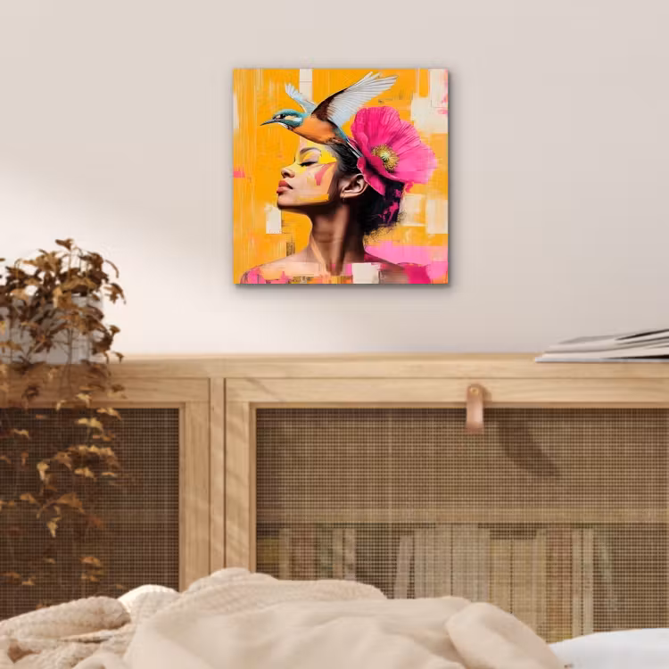 Vogel - Vrouw - Abstract - Bloem aluminium wit klein -sfeer3