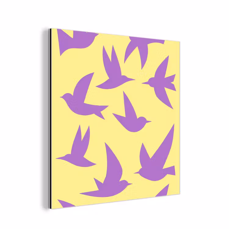 Vogels - Cirkel - Geel - Beweging aluminium wit klein -3d