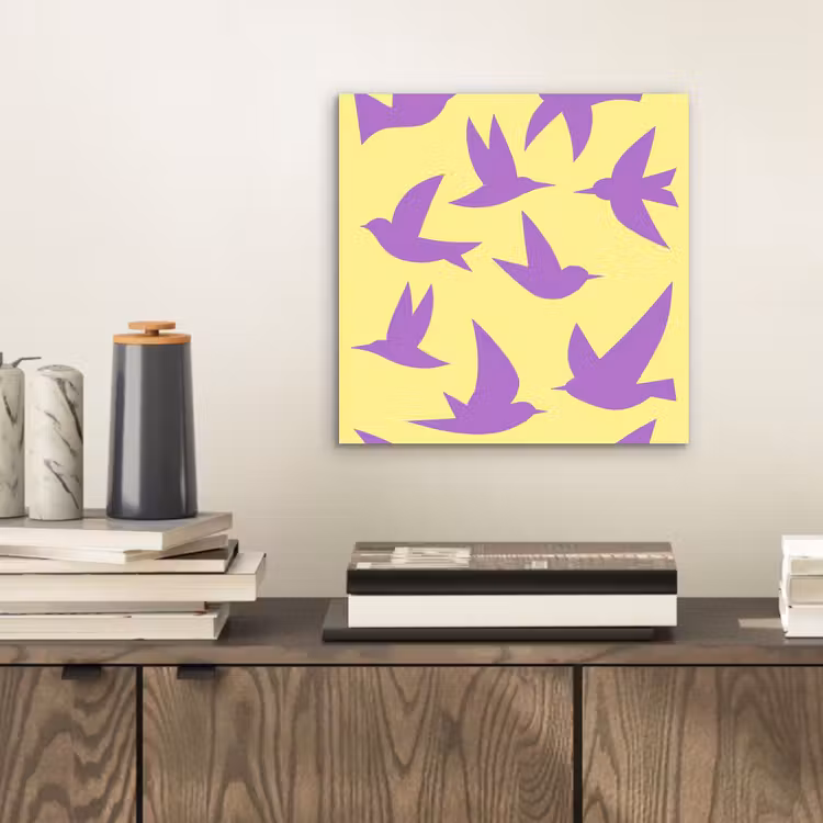 Vogels - Cirkel - Geel - Beweging aluminium wit klein -sfeer1