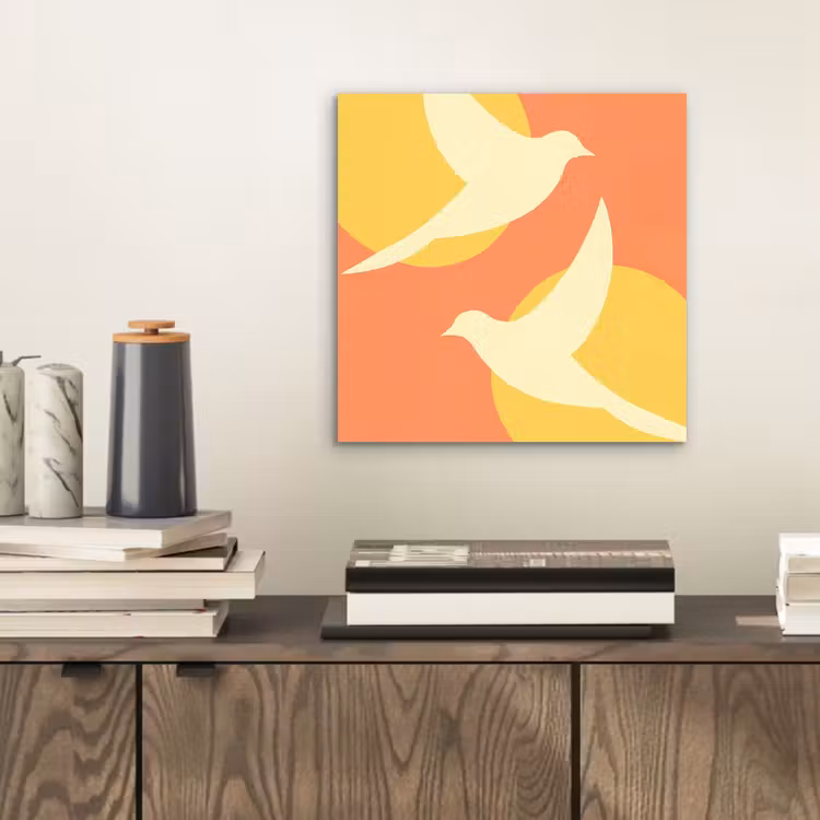 Vogels - Cirkels - Geel aluminium wit klein -sfeer1