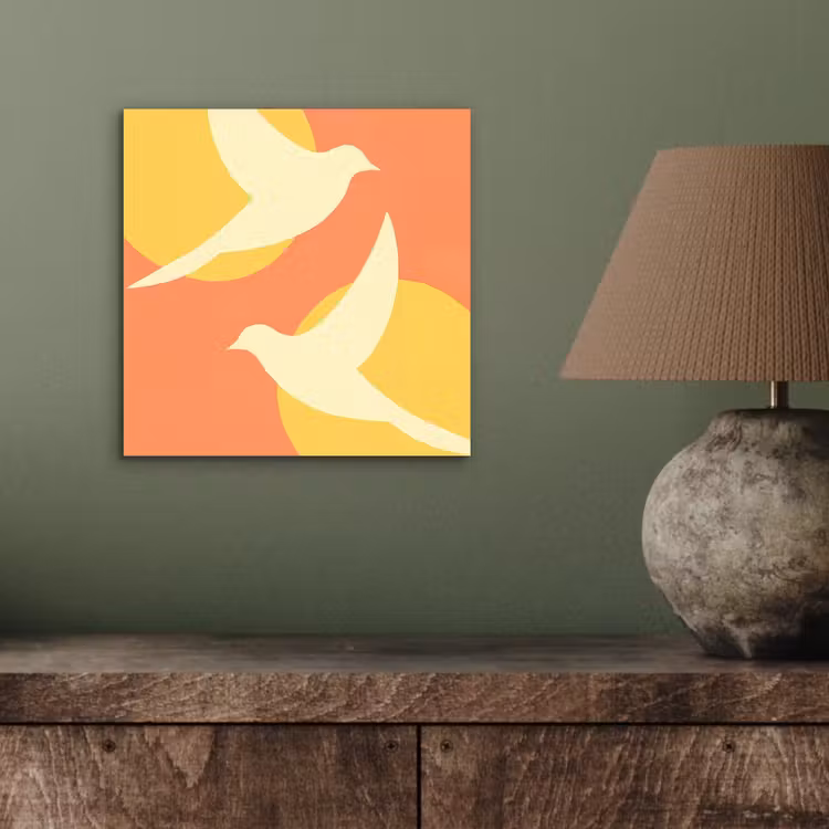 Vogels - Cirkels - Geel aluminium wit klein -sfeer2