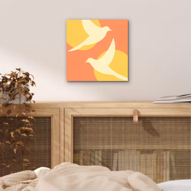 Vogels - Cirkels - Geel aluminium wit klein -sfeer3