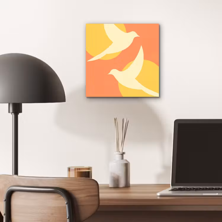 Vogels - Cirkels - Geel aluminium wit klein -sfeer5