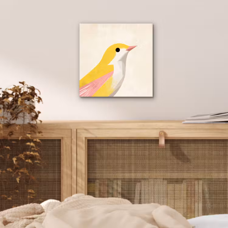 Vogel - Minimalistisch - Geel aluminium wit klein -sfeer3
