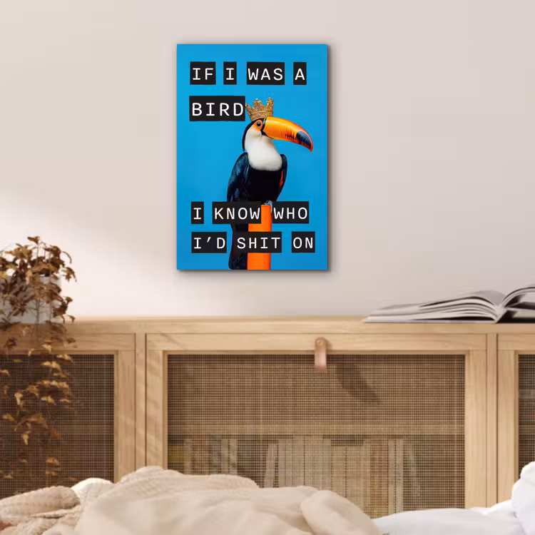 Vogel - Toekan - Blauw - Quotes aluminium wit klein -sfeer3