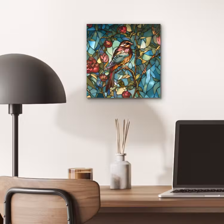 Vogel - Tak - Rozen - Mozaïek aluminium wit klein -sfeer5
