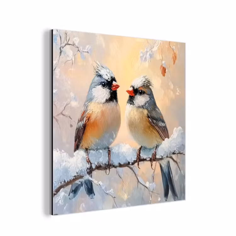 Vogels - Tak - Winter - Sneeuw aluminium wit klein -3d