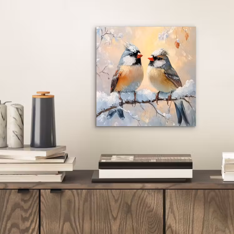 Vogels - Tak - Winter - Sneeuw aluminium wit klein -sfeer1