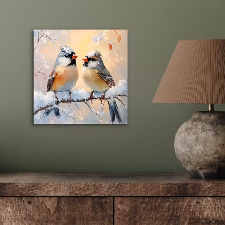 Vogels - Tak - Winter - Sneeuw aluminium wit klein -sfeer2
