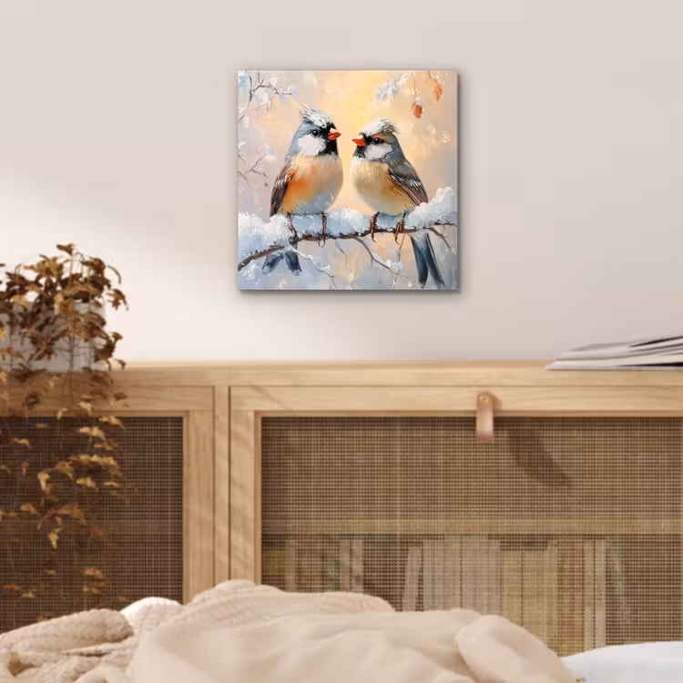 Vogels - Tak - Winter - Sneeuw aluminium wit klein -sfeer3