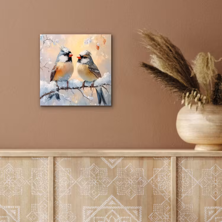 Vogels - Tak - Winter - Sneeuw aluminium wit klein -sfeer4