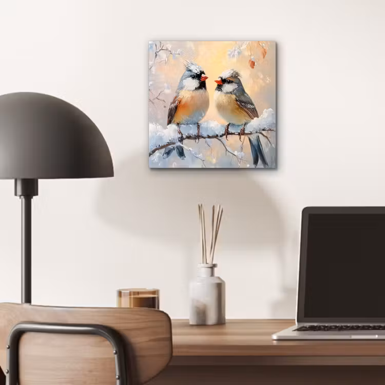 Vogels - Tak - Winter - Sneeuw aluminium wit klein -sfeer5