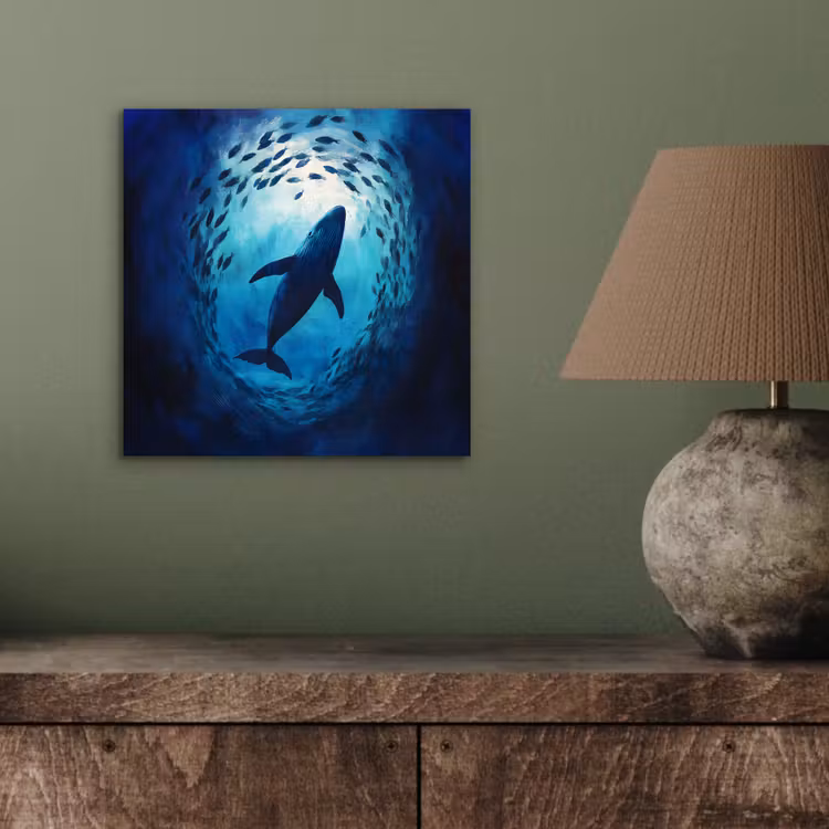 Walvis - Vissen - Donkerblauw aluminium wit klein -sfeer2