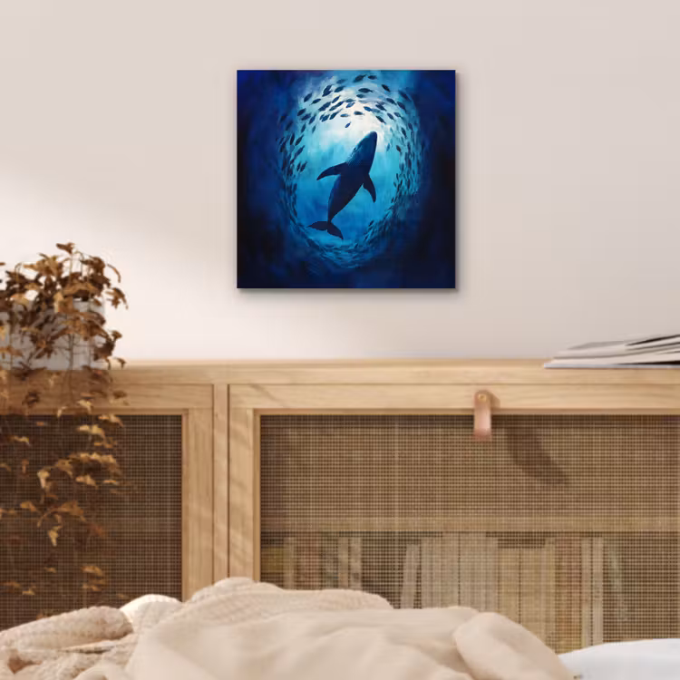 Walvis - Vissen - Donkerblauw aluminium wit klein -sfeer3