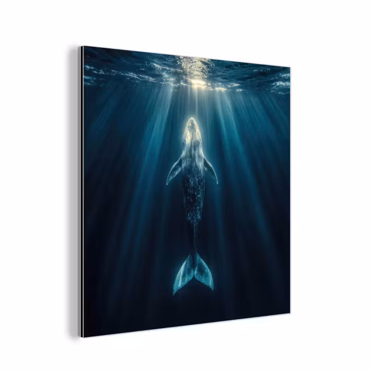 Walvis - Water - Zonnestralen - Blauw aluminium wit klein -3d