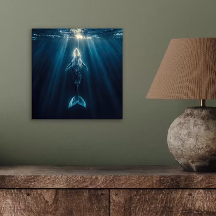 Walvis - Water - Zonnestralen - Blauw aluminium wit klein -sfeer2