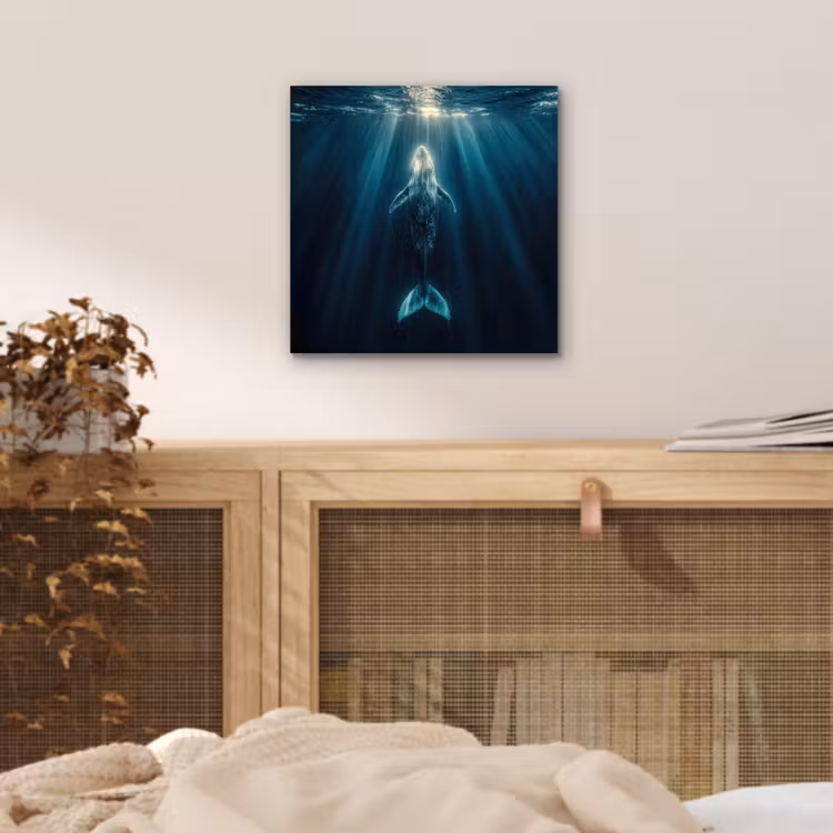 Walvis - Water - Zonnestralen - Blauw aluminium wit klein -sfeer3