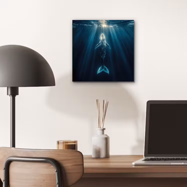 Walvis - Water - Zonnestralen - Blauw aluminium wit klein -sfeer5