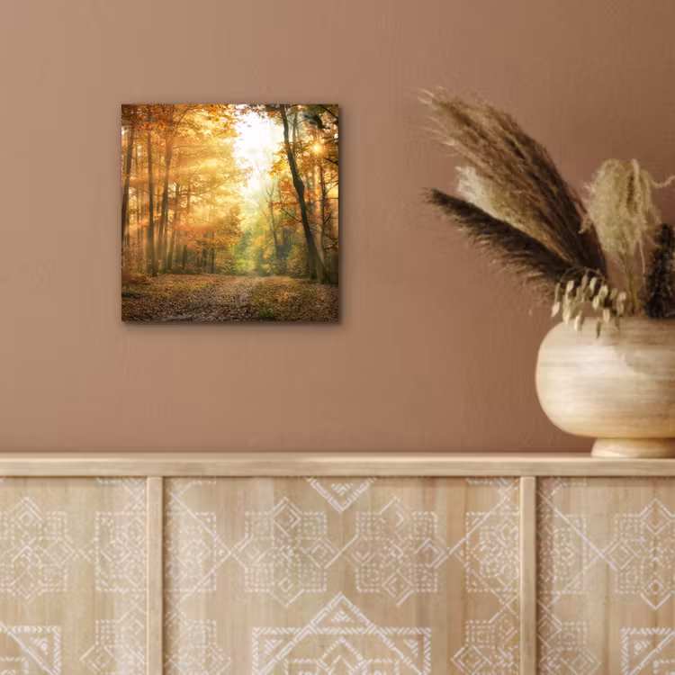 Bos - Herfst - Zon - Landschap - Natuur - Bomen - Bladeren aluminium wit klein -sfeer4