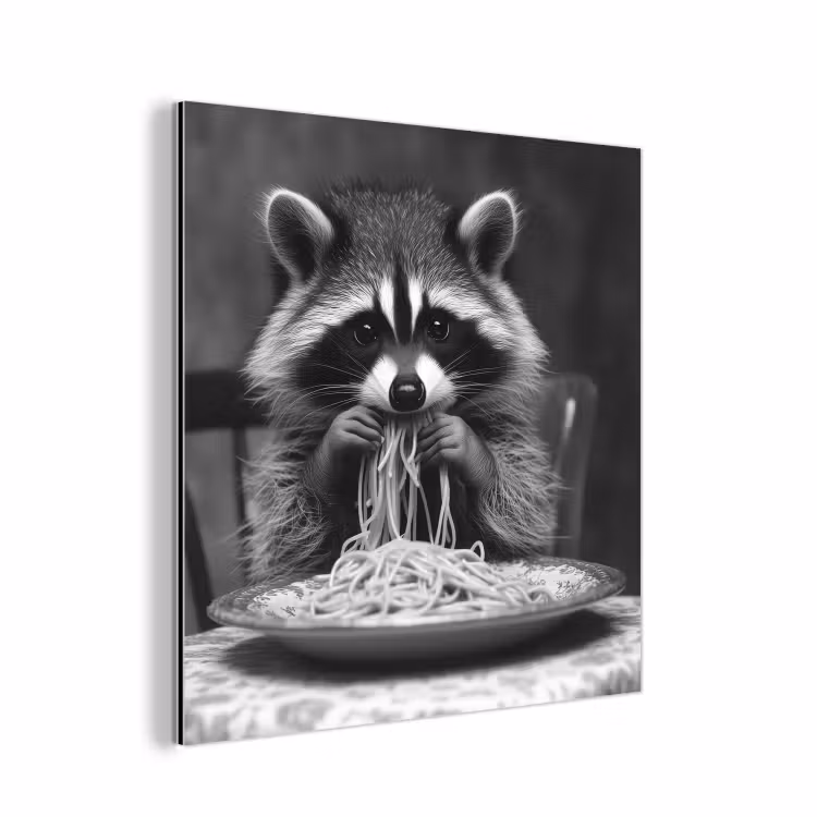 Wasbeer - Cute - Pasta - Tafelkleed - Zwart - Wit aluminium wit klein -3d