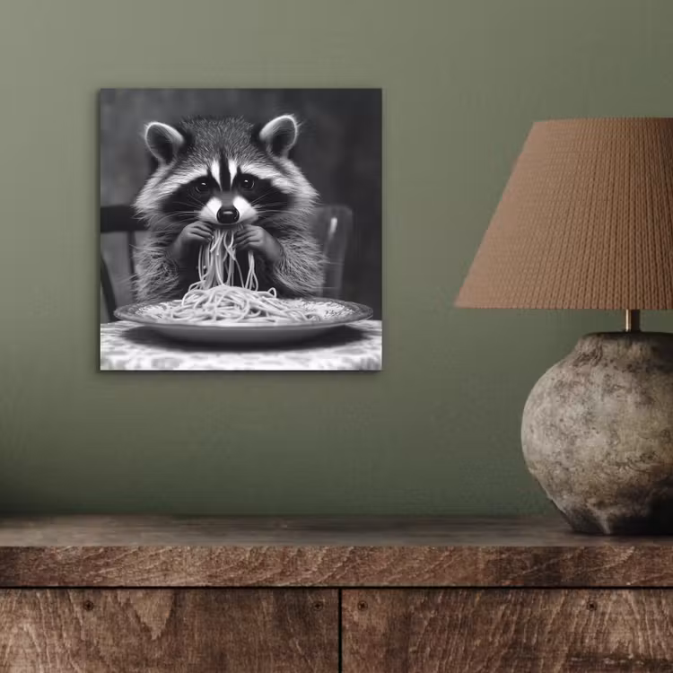 Wasbeer - Cute - Pasta - Tafelkleed - Zwart - Wit aluminium wit klein -sfeer2