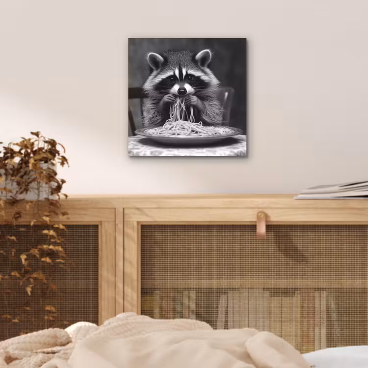 Wasbeer - Cute - Pasta - Tafelkleed - Zwart - Wit aluminium wit klein -sfeer3