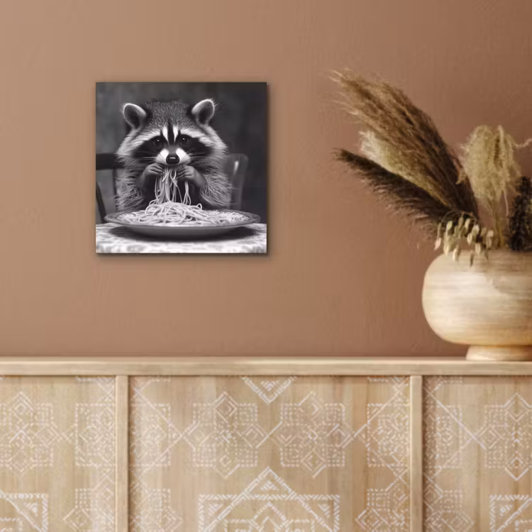 Wasbeer - Cute - Pasta - Tafelkleed - Zwart - Wit aluminium wit klein -sfeer4