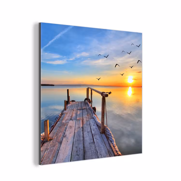 Water - Steiger - Vogels - Zonsondergang - Horizon aluminium wit klein -3d