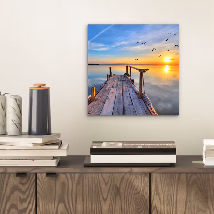 Water - Steiger - Vogels - Zonsondergang - Horizon aluminium wit klein -sfeer1