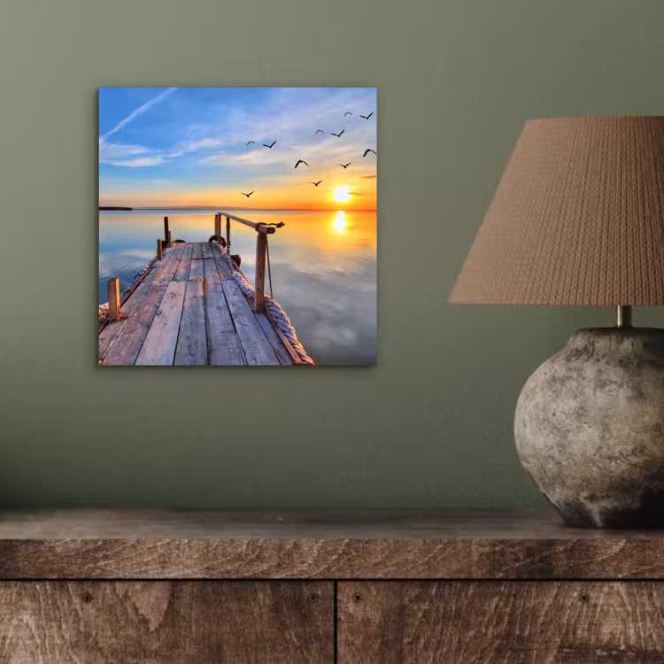 Water - Steiger - Vogels - Zonsondergang - Horizon aluminium wit klein -sfeer2