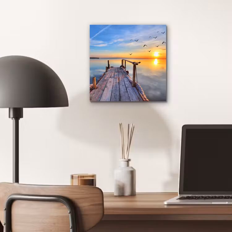 Water - Steiger - Vogels - Zonsondergang - Horizon aluminium wit klein -sfeer5