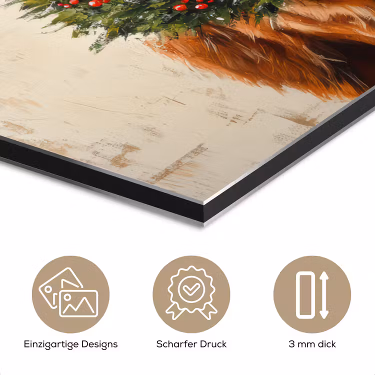 Kerst - Schotse Hooglander - Bruin - Krans aluminium wit klein -closeup_DE