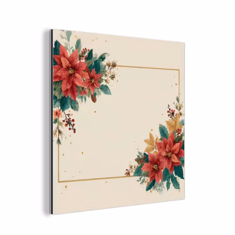 Kerst - Poinsettia - Omlijsting - Kleurrijk aluminium wit klein -3d
