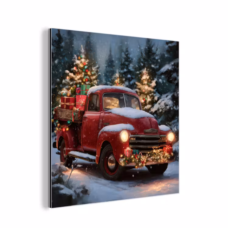 Kersttruck - Sneeuwbos - Rood aluminium wit klein -3d