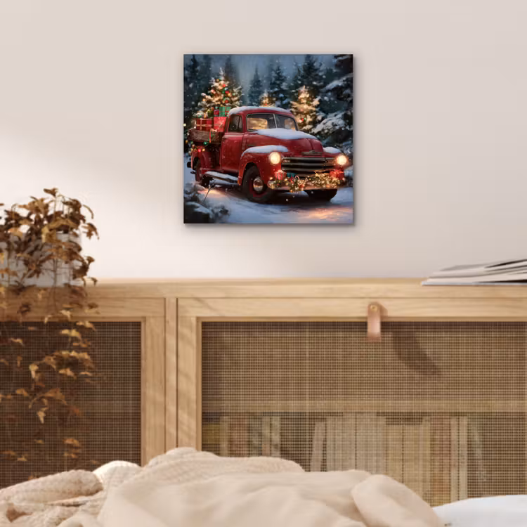 Kersttruck - Sneeuwbos - Rood aluminium wit klein -sfeer3