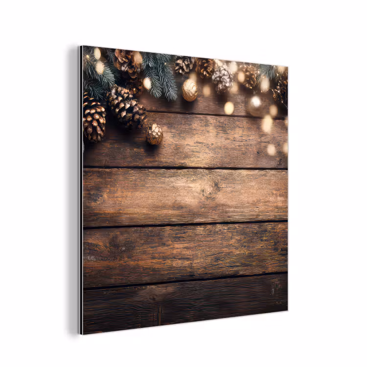 Kerstdecoratie - Houten - Dennenappel - Bruin aluminium wit klein -3d