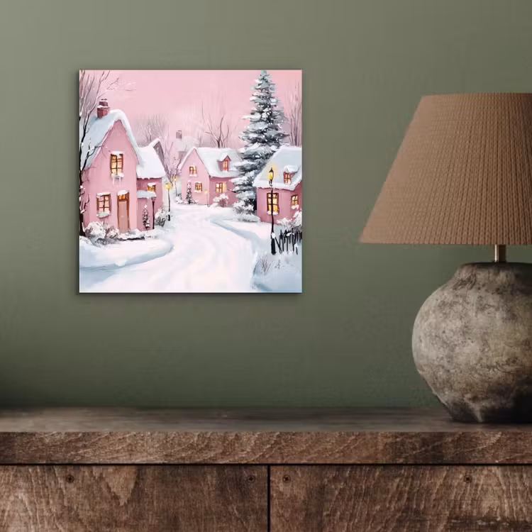 Kerstdorp - Roze - Winter - Sneeuw - Huizen aluminium wit klein -sfeer2