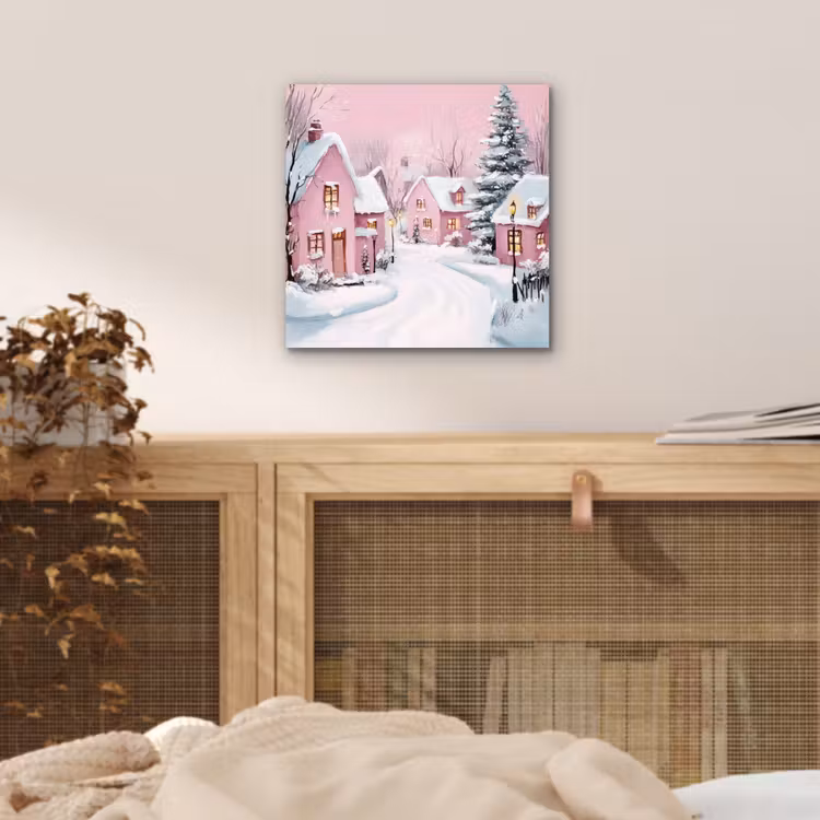 Kerstdorp - Roze - Winter - Sneeuw - Huizen aluminium wit klein -sfeer3