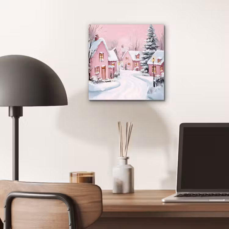 Kerstdorp - Roze - Winter - Sneeuw - Huizen aluminium wit klein -sfeer5