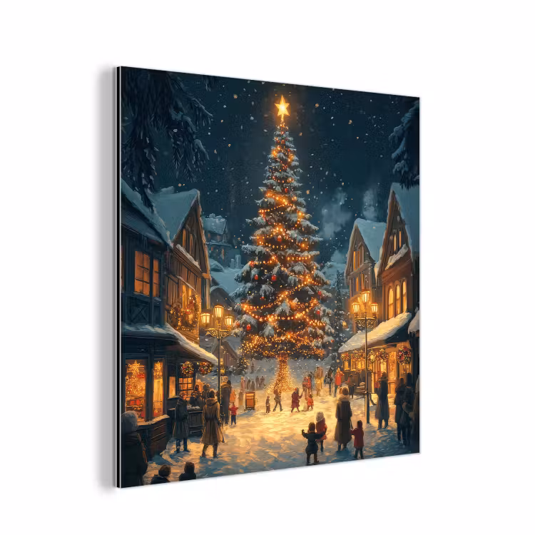 Kerstfeest - Dorp - Donker aluminium wit klein -3d