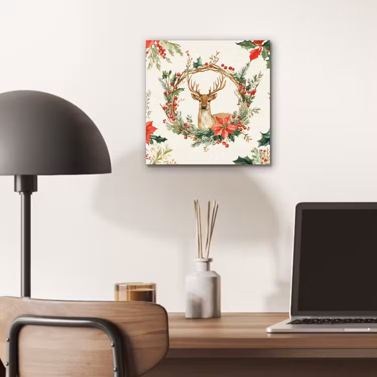 Kerstkrans - Hert - Hulst - Rood aluminium wit klein -sfeer5