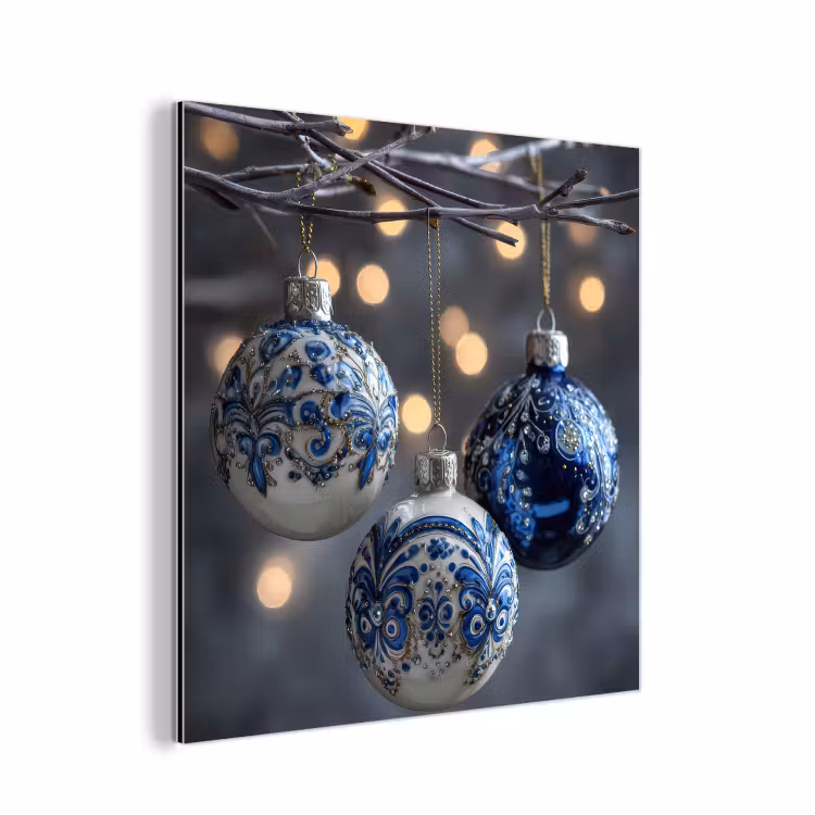 Kerstbal - Versierd - Blauw aluminium wit klein -3d