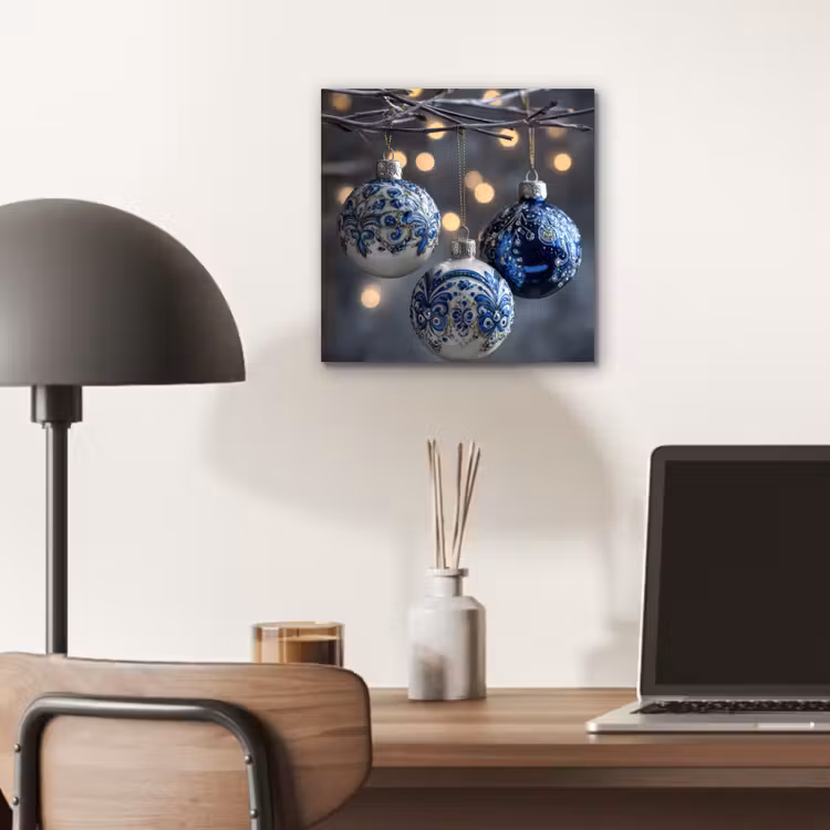 Kerstbal - Versierd - Blauw aluminium wit klein -sfeer5