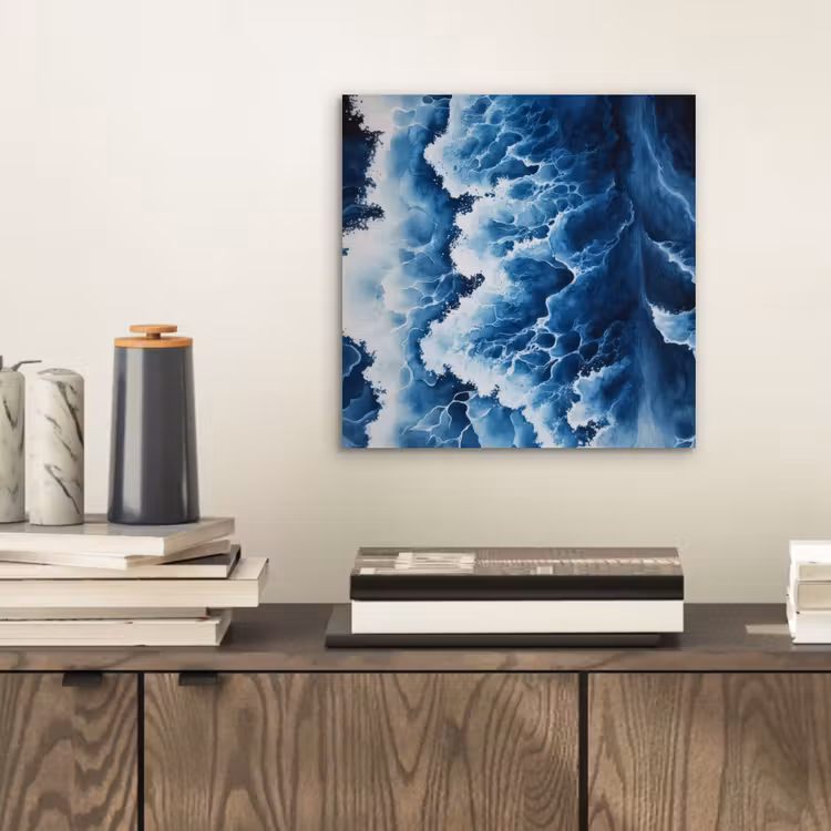 Golven - Blauw - Schuim aluminium wit klein -sfeer1