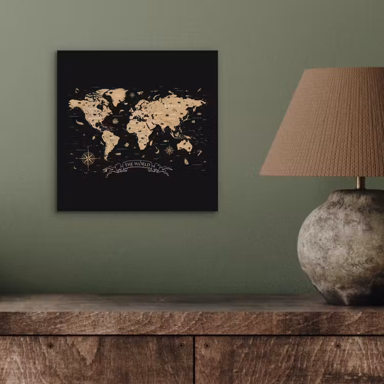 Wereldkaart - Beige - Zwart aluminium wit klein -sfeer2