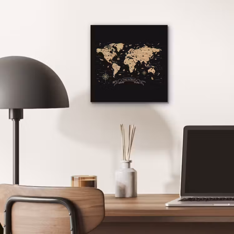 Wereldkaart - Beige - Zwart aluminium wit klein -sfeer5