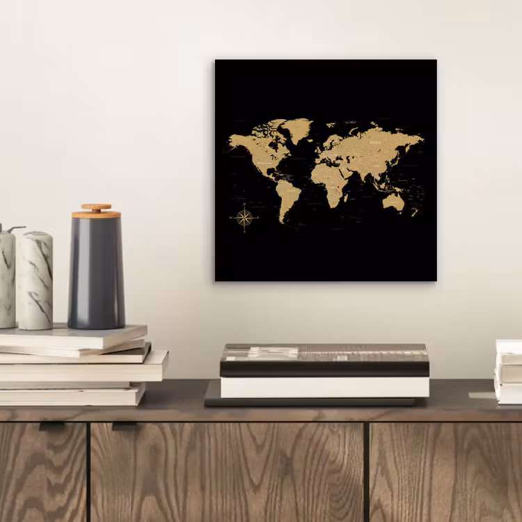 Wereldkaart - Beige - Zwart aluminium wit klein -sfeer1