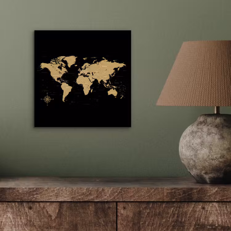 Wereldkaart - Beige - Zwart aluminium wit klein -sfeer2
